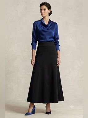 Maze Collection Black Asymmetrical Scuba Maxi Skirt